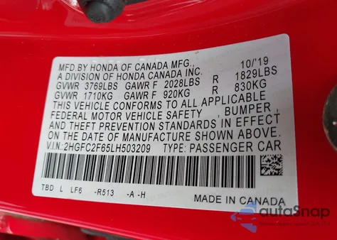 2020 Honda Civic Lx from USA, damaged, VIN 2HGFC2F65LH503209